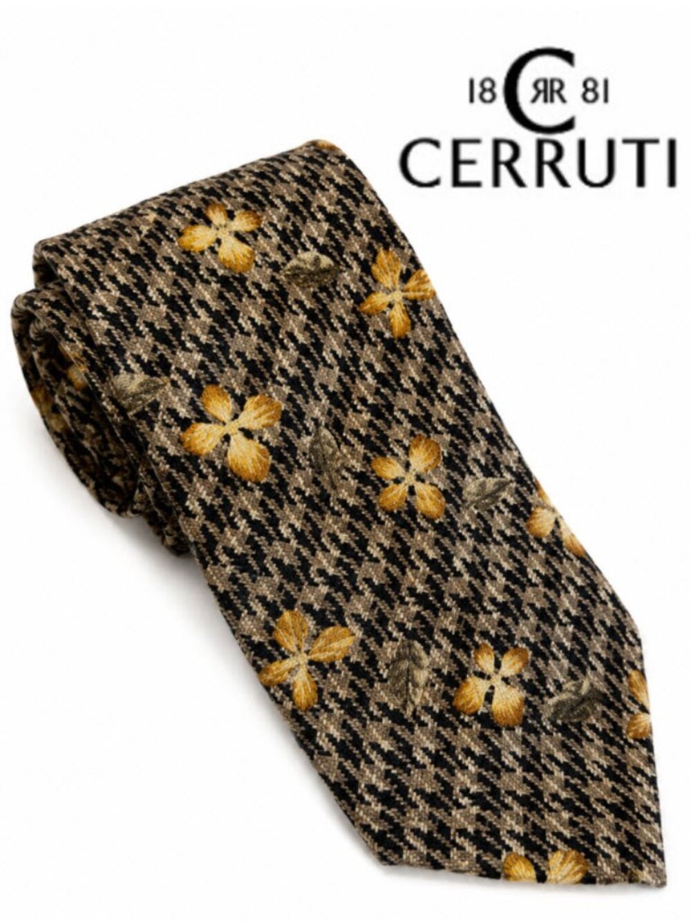 Cerruti 1881 Silk Tie Black Gold Floral Made in France 100% Silk Vintage